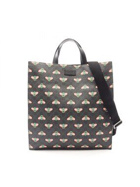 Gucci Tote GG Supreme Beam 2-Way Black Gray Green Canvas Leather